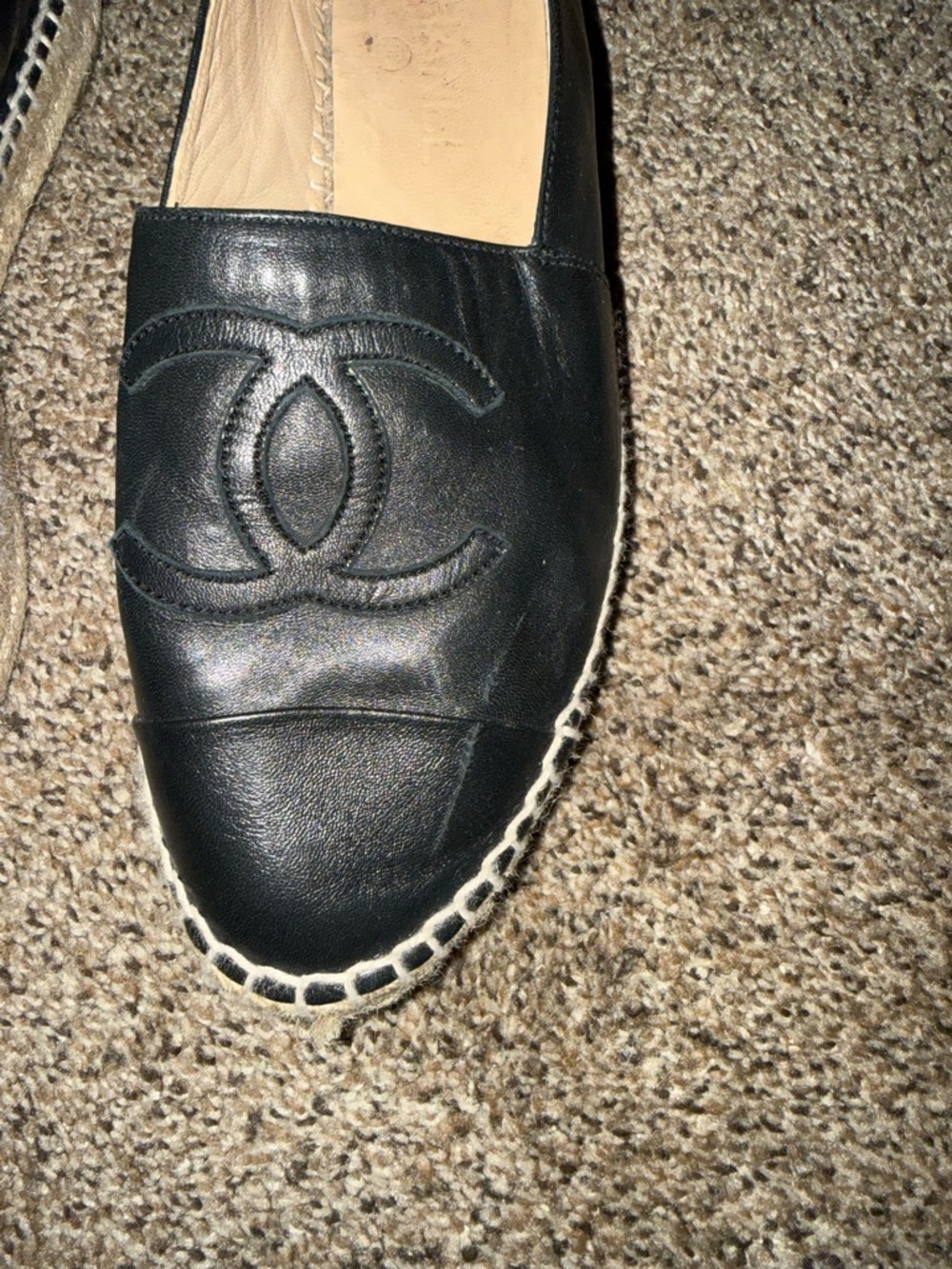 Chanel Black Leather Espadrille Slip-Ons - Picture 3 of 5